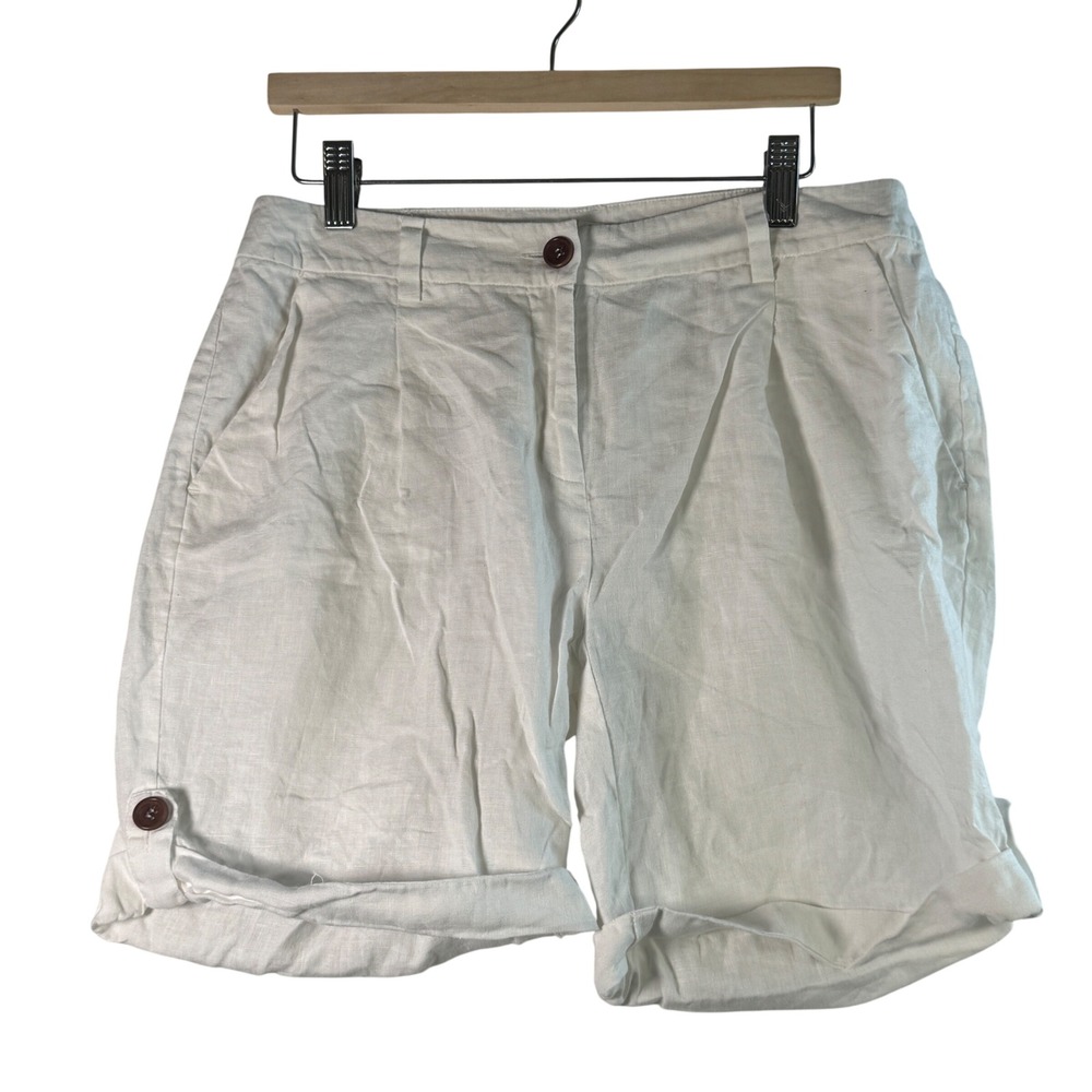 Eileen Fisher Shorts 2 White 100% Organic‎ Linen Pleated High Waist Coastal Luxe